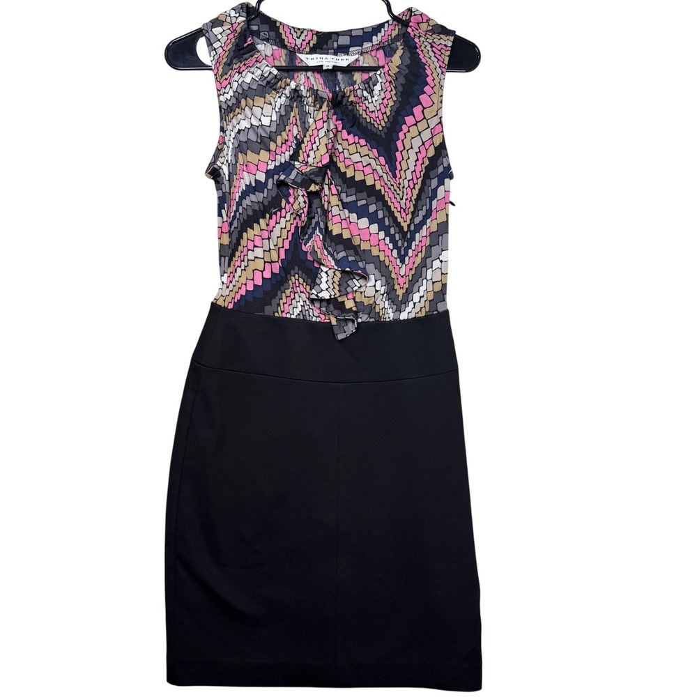 Trina Turk Women's  Sheath Dress‎ Size 0 Geometric Silk Blend Ruffle